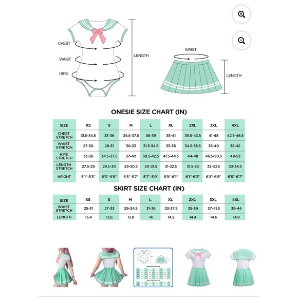 Women's Sailor School Girl Cosplay Costume Set Green White Pink Bow Sz 2XL - Picture 7 of 11